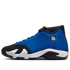 Air Jordan 14 Retro 'Hyper Royal' 487471-104 - KICKS CREW Leather Basketball Shoes With Contrast Sole For Light Sports, Classic Leather Basketball Shoes With Perforated Toe Box, Modern Leather Basketball Shoes For Sports, Modern Leather Basketball Shoes With Perforated Toe Box, Leather Dynamic Basketball Shoes With Cushioned Footbed, Dynamic Leather Basketball Shoes With Cushioned Footbed, Leather Basketball Shoes With Perforations For Sports, Sporty Leather Basketball Shoes With Perforations, Perfect Sneakers