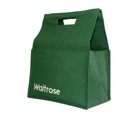 a green shopping bag with the word waitrosee printed on it's side