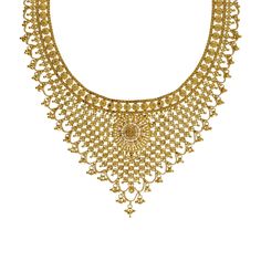 Elongate the graceful neckline of any outfit with this unique 22K yellow gold necklace and earrings set from Virani Jewelers! Features: • Brilliant 22K yellow gold • Beaded filigree • V-Stole design necklace • Interlocked floral details • Drop earrings Virani Jewelers is limitless when it comes the quality of their certified gemstones and fine 22K gold jewelry from all over the world. This stunning 22K yellow gold necklace and earrings set is beautifully textured with layers of beaded filigree a Gold Necklace And Earrings Set, 22k Gold Ring, 22k Gold Jewelry, Yellow Gold Necklace, Gold Bead Necklace, Necklace And Earrings Set, Filigree Design, Necklace And Earrings, 22k Gold