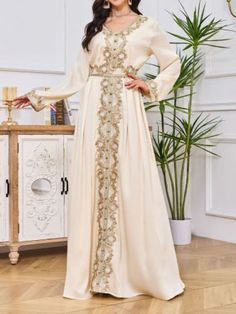 Women Elegant Dresses, Stylish Arabic Muslim Embroidered Abaya Dress Embroidered Abaya, Wonderful Dress, Abaya Dress, Elegant Dresses, Dresser, Cotton Blend, Dresses