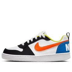 (GS) Nike Court Low 'White Orange' DV9113-181 (SNKR/Skate/Casual/Low Top) Casual High-top Skate Shoes With Logo Print, White Nike Skate Shoes For Sports, Casual Low-top Skate Shoes With Logo Print, Casual Lace-up Skate Shoes With Logo Print, Nike Sporty Sneakers For School, White Sporty Skate Shoes With Logo Print, White Skate Shoes With Elastic Laces For Sports, White Skateboarding Sneakers With Logo Print, White Skate Shoes For School In Spring