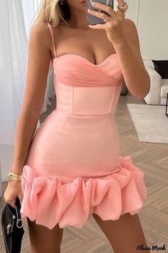 Olivia Mark - Chic Solid Color V-Neck Wrap Skirt Dress Socialite Style, Short Fitted Dress, Barbie Aesthetic, Date Dresses, Looks Party, Corset Mini Dress, Rock Rock, فستان سهرة, Sling Dress