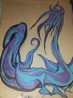 a drawing of a woman's face with blue and purple paint on it, in the shape of an octopus