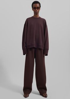 Talia Sweatshirt - Dark Plum Oversized Long Sleeve Sweatshirt For Work, Long Sleeve Sweatshirt For Work, Oversized Sweater With Ribbed Cuffs For Work, Boxy Fit Sweatshirt For Fall Layering, Long Sleeve Sweatshirt With Elastic Cuffs In Relaxed Fit, Oversized Sweatshirt With Ribbed Cuffs For Workwear, Relaxed Fit Long Sleeve Sweatshirt With Elastic Cuffs, Long Sleeve Sweats With Ribbed Cuffs For Fall, Cotton Sweater With Elastic Cuffs And Long Sleeves