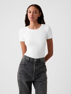 Modern T-Shirt Bodysuit | Gap Everyday Stretch Bodysuit With Scoop Neck, Stretch Scoop Neck Bodysuit For Everyday, Everyday Scoop Neck Bodysuit, Cotton Short Sleeve Bodysuit, Classic Cotton Fitted Bodysuit, Basic Stretch Short Sleeve Bodysuit, Trendy Stretch Crew Neck Short Sleeve Bodysuit, Trendy Fitted Short Sleeve Bodysuit With Crew Neck, Trendy Fitted Short Sleeve Crew Neck Bodysuit