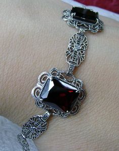 Garnet CZ Bracelet / Sterling Silver Filigree/ Red Garnet Cubic Zirconia, Victorian Floral Filigree Jewelry [Custom Made] Design#8 Floral Filigree, Cz Bracelet, Filigree Jewelry, Adjustable Jewelry, Wedding Jewelry Bracelets, Sterling Silver Filigree, Bracelet Sterling Silver, Silver Filigree, Red Garnet