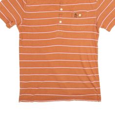 Item is in good used condition. Slight signs of wear throughout the polo shirt. >Size: M >Armpit To Armpit: 21" >Armpit To Cuff: 3" >Collar To Hem: 27" Casual Brown Polo Shirt With Collared Neckline, Striped Collared Cotton T-shirt, Vintage Summer Polo Collar T-shirt, Brown Cotton Short Sleeve Polo Shirt, Casual Cotton Polo Shirt With Striped Collar, Casual Brown Johnny Collar Top, Casual Brown Top With Johnny Collar, Summer Striped Collar Polo Shirt, Brown Cotton Polo Shirt With Polo Collar