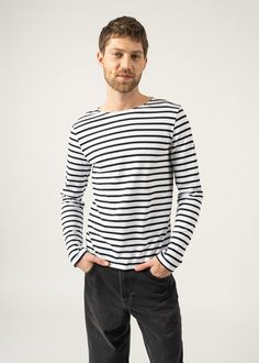 Light and versatile, the Breton striped shirt or marinière MINQUIERS MODERNE embodies a French state of mind. Its masculine straight fit around the waist and down the hips with full-length sleeves make it suitable for both men and women looking for a boyfriend fit. Please refer to the sizing guide to identify your best fit. Fashion tip: when wearing their beloved MINQUIERS MODERNE, many women like to roll up their sleeves as they are longer than average. Perfect to bring in some French girl effo Looking For A Boyfriend, Breton Stripe Shirt, Striped Shirts, Merchant Navy, Fit Fashion, Saint James, Stripe Shirt, Men Fits, French Girl