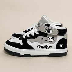 Panda Letter Print High Top Sneakers Cartoon Panda, Cute Panda, High Top Shoes, Shoe Game, Skate Shoes, Ear Studs, Jewelry Bags, Sneakers Black, Air Max Sneakers