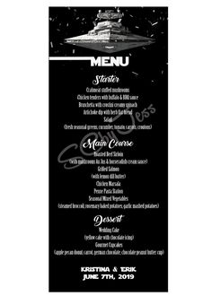 the star trek menu is shown in black and white