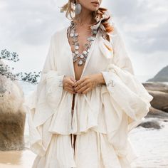 Bohemian Beach Dresses With Ruffles, Bohemian Ruffled Beach Dress For Spring, Elegant Summer Wedding Kimono, Beach Wedding Dresses For Beach Season, Bohemian Ruffled Beach Dress For Vacation, Bohemian Beach Dress With Ruffles For Vacation, Bohemian Ruffle Beach Dress For Vacation, Hippie Beach Dress With Ruffles, Long Bohemian Kimono For Beach Party