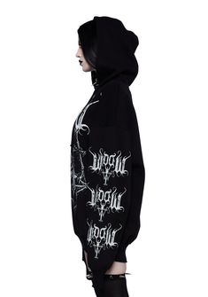 cuz you love goth metal. This hoodie has word and Baphomet graphics on the front and sleeves, adjustable drawstrings, and an oversized fit. Goth Metal, Red Mini Dress, Gothic Fashion, Dolls Kill, Exclusive Collection, Black Hoodie, Online Boutique, Pullover Hoodie, Mini Dress