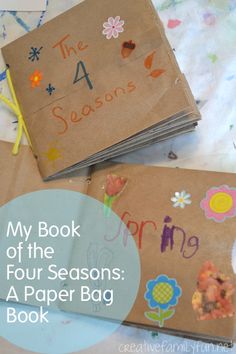 two children's books with the title, my book of the four seasons a paper bag book