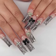 PRICES MAY VARY. [Package Content] You will get 24 pieces of IMSOHOT long square press on nails, a small clear box with glue, and you can trim it to any length you want~ [Quality Material] These black lace press on nails are made of quality acrylic material, non-toxic and gentle to your nails and skin, durable and not easy to be scratched, will give you a nice manicure experience. [Easy to Use] After trimming and cleaning your nails, choose a false nail that is suitable for your own nail size, a Kutek Disney, Skz Concert, Full Nail Tips, Nagel Tips, Concert Fit, Manicure Tips, Nail Remover, Valentine Nails, Nail Type