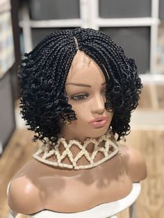 Braided curly wig.Color Black.Just as pictured. | eBay Curly Wig Color, Big Twist Braids Hairstyles, Braided Bob, Curly Tips, Braids Styling, Afro Fashion, Wig Black, Braided Hairstyles For Black Women Cornrows, Protective Hair