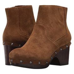 Lucky Brand Women's Yasamin Studded Leather Booties Size:8m Suede Round Toe Heels For Fall, Fall Suede Heels With Round Toe, Suede Heels With Round Toe For Fall, Leather Heeled Boots With Wooden Heel For Fall, Brown Boots With Wooden Heel For Fall, Suede Ankle-high Platform Booties, Brown Suede Platform Heeled Boots, Casual Suede Heeled Boots With Leather Sole, Fall Suede Booties With Leather Sole