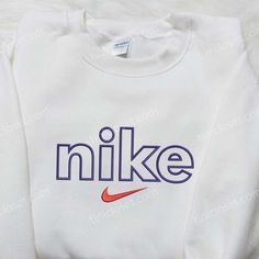 Futura x Nike Embroidered Shirt, Gift For Wife Embroidered Shirt, Custom Nike Embroidered Shirt White Long Sleeve Shirt With Embroidered Logo, Casual Long Sleeve Shirt With Custom Embroidery, White Cotton Shirt With Embroidered Logo, White Long Sleeve Shirt With Machine Embroidery, White Long Sleeve Shirt With Embroidered Graphics, White Casual Shirt With Embroidered Logo, White Long Sleeve Top With Custom Embroidery, White Cotton Shirt With Embroidered Graphics, White Embroidered Crew Neck Shirt