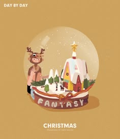 a snow globe with an image of a santa clause and reindeer in it that says fantasy