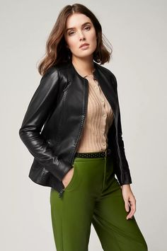 click to expand Moto Jacket Style, Motor Jacket, Classic Leather Jacket, Pick Stitch, Francoise Hardy, Leather Jacket Style, Lambskin Leather Jacket, Jackets Women, Professional Portrait