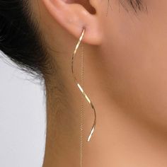 Spiral Dangle Threader Fashion Earrings * Fashion Jewelry * Gold Plated Copper Gold Spiral Earrings, Pull Through Earrings, Threader Earrings Silver, New Fashion Earrings, String Earrings, Outfit Collection, Contemporary Earrings, Hammered Earrings, Vintage Style Earrings