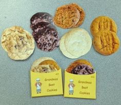 several cookies are shown in different flavors and shapes, each with a cookie's bite out of it