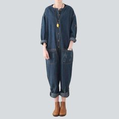 Introducing our dark wash. baggy denim overalls from the 2023 Autumn Collection ââ‚?the perfect mix of street style and sophistication!Why You Need It In Your WardrobeThese overalls are designed to embody the spirit of rebellion. being the ultimate balance between contemporary fashion and nostalgic street style. Crafted with a distinctive distressed pattern and baggy fit. they'll bring an edgy and effortless look to your wardrobe.Distinctive Features: Street Style: Inspired by the iconic street Jumpsuit For Ladies, Womens Denim Jumpsuit, Jean Jumpsuit, Baggy Jumpsuit, Denim Clothes, Jumper Designs, Denim Jumper, Denim Clothing, Baggy Denim