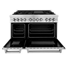 two ovens side by side on a white background