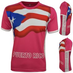 Thank you for shopping - JLGUSA Puerto Rico Fans Features: Puerto Rico Tee Jersey Cool Max Polyester PR T-Shirts NEW Puerto Rico T-shirt by JLGUSA Available in Black, Red, Royal Blue, White and Hot Pink 100% Polyester Short-Sleeve T-Shirts Puerto Rico flag Sublimated across the front Puerto Rico writing on the sides Adult Standard Fit GREAT VALUE - WITH FAST SHIPPING Please contact us if you have any question or concern we will be happy to assist you. We take pride in your order, you should expe Pink Sports T-shirt With Graphic Print, Pink Crew Neck T-shirt For Sports Events, Pink Short Sleeve T-shirt For Sports Events, Casual Pink Moisture-wicking T-shirt, Red Moisture-wicking T-shirt For Summer, Red Crew Neck T-shirt With Flag Print, Pink Short Sleeve Sports T-shirt, Pink Moisture-wicking T-shirt For Summer, Flag Print Crew Neck Tops For Sports Events