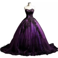 a purple and black ball gown on a mannequin headdress in front of a white background