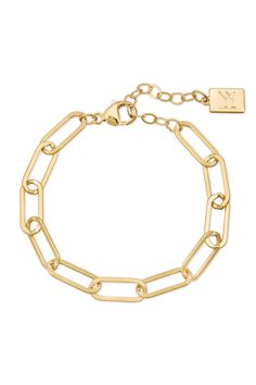 Erin Bracelet - Miranda Frye Everyday Bangle Charm Bracelet With Extender, Modern Chain Link Gold Bracelet, Modern Chain Link Charm Bracelet, Modern Oval Link Chain Bracelet With Bracelet Strap, Modern Gold-tone Bracelets With Paperclip Chain, Modern Chain Bracelet With Oval Links, Everyday Metal Bracelets With Extender, Trendy Adjustable Link Bracelets, Trendy Gold Bracelet With Rectangular Links