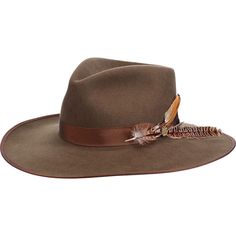 The Stetson Breckenridge B Hat is constructed with a sturdy felt material, which gives it a structured fit and feel, regardless of being crushable. Its sharp demeanor is softened with a button and feathers. Country Style Flat Brim Hunting Hat, Country Style Flat Brim Hat For Hunting, Winter Hunting Hat Band With Flat Brim, Brown Flat Bill Felt Hat For Outdoor, Adjustable Flat Brim Felt Hunting Hat, Adjustable Flat Brim Felt Hat For Hunting, Classic Hunting Hat With Curved Brim, Brown Flat Bill Hunting Hat, Brown Flat Bill Hat For Hunting