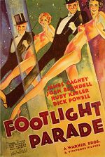 a movie poster for the film footlight parade with three women in evening dresses and one man in top hat