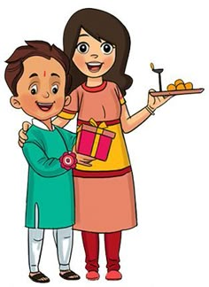 a man and woman holding a tray with food on it, while the girl holds a gift