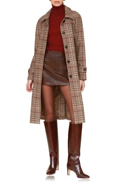 A sweeping length and trench-style belt create a striking silhouette in a plaid coat lightly kissed with wool and refreshed with a buttoned back placket. 45 1/2" length (size Medium) Hidden-button placket Spread collar Adjustable button belted cuffs Front welt pockets Removable belt Lined 87% polyester, 13% wool Dry clean Imported Classic Fall Fashion, Classic Fall Style, Plaid Winter Coat, Rich Auntie, Plaid Wool Coat, Winter Fall Outfits, European City, Longline Coat, Plaid Outfits