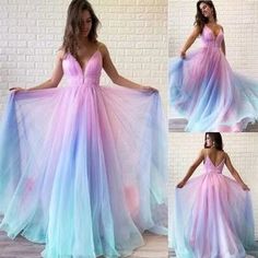 Floor Length Prom Dress, Dresses Floor Length, Graduation Gown, Floor Length Prom Dresses, Rainbow Dress, Pretty Prom Dresses, Satin Color, Dress Spaghetti, Long Prom Dresses