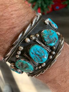 Signed, Native American, Statement Piece, Sterling Silver and Turquoise Cuff. - Etsy Masculine Jewelry, Turquoise Stone Jewelry, Silver Smithing, Turquoise Jewellery, American Lifestyle, Turquoise Jewelry Native American, Antique Tools, Native American Turquoise, Turquoise Bracelet Cuff