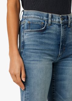 The Molly High-Rise Flare is fitted at the waist and kicked out at the hems, creating a curve-hugging ’70s-inspired silhouette. This flattering five-pocket jean features stretch denim in a medium-light wash 'Everyday'. The wide hems and subtle destruction make for attitude in the fit and wash.10 1/4" RISE34" INSEAM81% Cotton, 18% Polyester, 1% ElastaneMODEL IS WEARING SIZE 26
10 1/4" front rise 
14 1/4" back rise 
22 3/4" leg opening
34" inseam Size Chart For Kids, Online Clothing Store, Savile Row, 70s Inspired, Jeans Online, Denim Design, Newborn Boy, Womens Size Chart, Joes Jeans