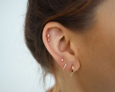 a close up of a person with ear piercings on their left and right ears