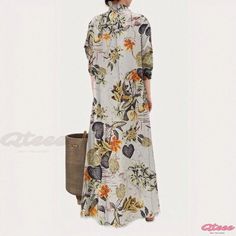 Qteee - Cotton and linen printed long sleeve shirt dress with a relaxed fit, featuring a classic collar and convenient pockets Casual Long Shirt Dress With Pockets, Long Casual Shirt Dress For Spring, Casual Long Shirt Dress For Spring, Casual Printed Shirt Dress For Beach, Casual Printed Shirt Dress, Casual Long Sleeve Shirt Dress With Pockets, Casual Long Shirt Dress For Vacation, Casual Printed Shirt Dress For Spring, Casual Dress With Floral Print And Stand Collar