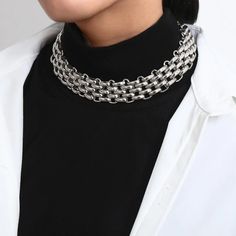 Layered Choker Necklace, Chunky Chain Necklaces, Layered Chokers, Statement Fashion, Punk Inspiration, Statement Choker, Layered Chains, Earrings Inspiration, Chain Choker Necklace