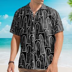 This custom Hawaiian shirt is a great gift idea, as well as a loose and comfy outfit that will keep you cool during the hot summer months. Coming up with a surprise for your loved ones is up to you. This present is appropriate for any occasion, and the receivers will surely love it! Product details: Material: Polyester fabric Feature: Featuring a spread collar, printed pattern all over the shirt, a front button fastening, short sleeves and a relaxed shape. The design is printed with new age prin Novelty Black T-shirt For Summer, Casual Black Camp Shirt For Beach Season, Black Shirt With Custom Print For Summer, Black Crew Neck Camp Shirt For Summer, Black Hawaiian Shirt For Vacation, Black Camp Shirt With Graphic Print For Vacation, Black Graphic Print Camp Shirt For Vacation, Black Custom Print Shirt For Beach, Black Tops With Funny Print For Vacation