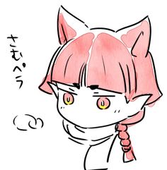 a drawing of a cat with pink hair