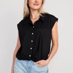 Excellent Condition! Bundle For Discounts! Navy Button Down Shirt Outfit, Versatile Black Button-up Shirt, Black Button-up Casual Top, Casual Black Blouse With Button Closure, Black Buttoned Tops For Everyday, Black Spring Shirt For Daywear, Casual Black Collared Blouse, Black Shirt For Spring Daywear, Black Shirt For Daywear In Spring