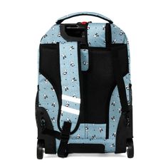 Go traveling, back to school, or to a sleepover in style, with your belongings neatly stowed in the J World Sunrise Rolling Backpack. The versatility of the Sunrise Rolling Backpack allows for it function as both carry- on luggage that will fit under the airplane seat or overhead compartment and a strapped backpack for students. It has fully functional wheels that are both soft and noiseless that allows for a controlled motion. Organize all of your belongings with a front pocket equipped with a Blue Backpack For Overnight Trips, Casual Backpack For Overnight Trips, Nylon Backpack For School, Casual Rectangular Backpack For Overnight Trips, Casual School Backpack Luggage, Functional Blue School Luggage, Adjustable Backpack For Travel And Back To School, Back To School Backpack For Overnight Trips, Blue School Backpack With Adjustable Straps