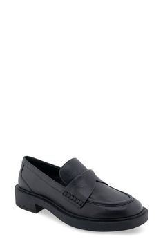 This updated penny loafer offers both modern style and effortless comfort thanks to a cushioned footbed and lightweight, flexible sole. OrthoLite® footbed Leather upper/synthetic and textile lining/synthetic sole Imported Cushioned Slip-on Loafers For Office, Office Loafers With Ortholite Insole And Round Toe, Office Slip-on Loafers With Cushioned Footbed, Comfortable Black Loafers For Work, Workwear Slip-on Loafers With Ortholite Insole, Comfortable Black Loafers For Workwear, Modern Slip-ons With Ortholite Insole For Work, Workwear Moccasins With Cushioned Footbed, Comfortable Round Toe Loafers For Work