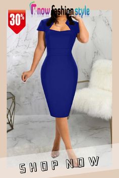 Blue Fashion Casual Solid Basic Short Sleeve Dress Non-stretch Knee-length Office Dress, Elegant Non-stretch Square Neck Dress, Fitted Solid Color Office Dresses, Chic Solid Color Bodycon Dress For Office, Blue Solid Color Bodycon Party Dress, Non-stretch Office Dress, Solid Color Sheath Dress For Office, Office Sheath Dress In Solid Color, Mini Length Workwear Dress