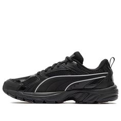 PUMA Milenio CN 'Black High Rise' 390002-03 (SNKR/Unisex/Low Top/Non-Slip) Black Synthetic Running Shoes With Secure Fit, Black Sporty Walking Shoes With Secure Fit, Black Walking Shoes With Cushioned Footbed And Secure Fit, Classic Low-top Running Shoes For Outdoor, Black Running Shoes With Secure Fit, Black Running Shoes With Breathable Secure Fit, Black Breathable Running Shoes With Secure Fit, Classic Black Running Shoes With Rubber Sole, Black Sporty Running Shoes With Secure Fit