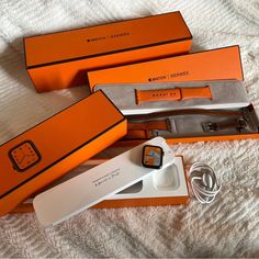 Watch In Perfect Condition. 41 Mm Is Cellular And Gps Comes With 2 Leather Straps 1 Rubber Strap Box, Papers And Charger Retails $2600 Hermes Apple Watch, Hermes Accessories, Color Orange, Accessories Watches, Apple Watch, Leather Straps, Women Accessories, Orange, Leather