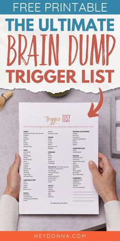 Productivity hack Brain Dump Sheet Trigger List For Brain Dump, Brain Dump Planner Page, Trigger List Brain Dump, Trigger List For Planners, Planner Trigger List, Brain Dump Prompts, Brain Dump Template Free Printables, Brain Dump Trigger List, Brain Dump Ideas