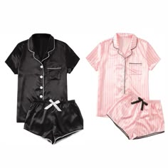 This Set Of Silky Pajamas Are Both In A Size Small, In The Colors Classy Black With White Trimming And A Victoria’s Secret Pink And White Striped Pattern, Very Nice Luxurious Quality, Comfortable And Only Been Worn Once. No Stains Rips Or Tears, Brand New Quality Pajamas Aesthetic Dress, Victoria’s Secret Pyjama Set, Vs Satin Pajamas, Cute Pajamas Silk, Vs Pajama Set, Victoria's Secret Pjs, Victoria Secret Pajama Set, Silky Pajama Set, Victoria Secret Sleepwear